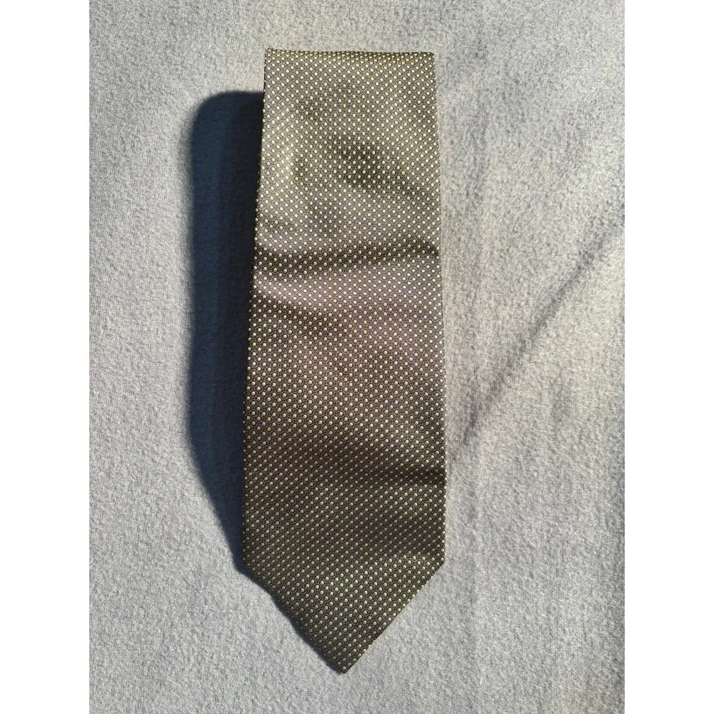 Giampiero Cravette Italian 100% Silk Tie Micro Dot Mens Navy Yellow 57